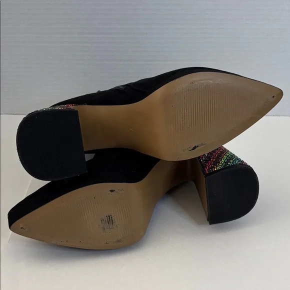 🔵”LIKE NEW” Betsey Johnson Black Ankle Boots with Colorful Heels - Picture 12 of 12